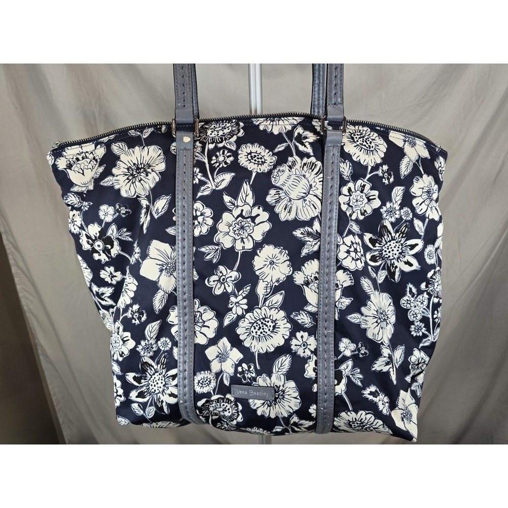 Vera Bradley Midtown Tote Bag Midnight Floral Double Handle And Crossbody Blue
